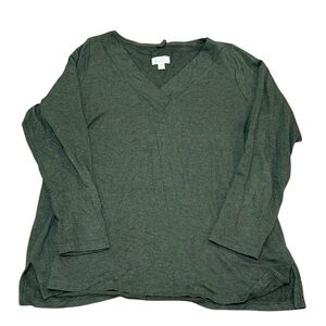Market & Spruce green v-neck long sleeve top 1X women’s plus size casual basic